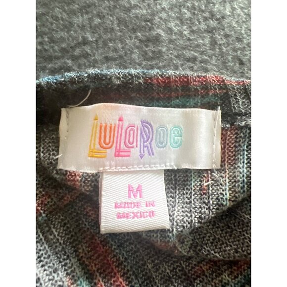 LuLaRoe Sarah Duster Cardigan – Gray Rib Knit, Abstract Print, Pockets, M - Picture 6 of 7